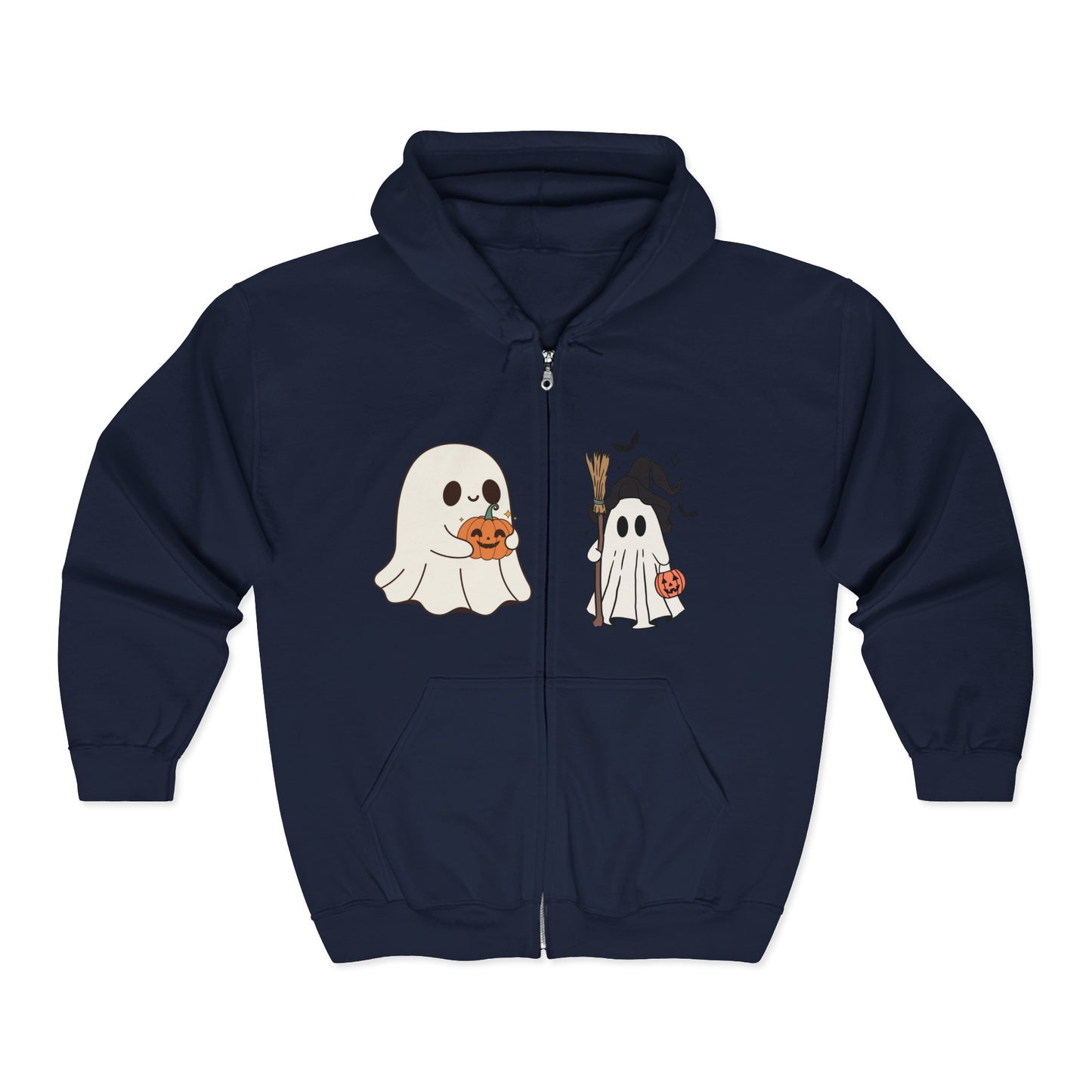 Spooky Ghost Zip Hoodie, Halloween Sweatshirt, Cozy Unisex Hoodie, Fall Fashion, Cute Pumpkin Ghost Apparel