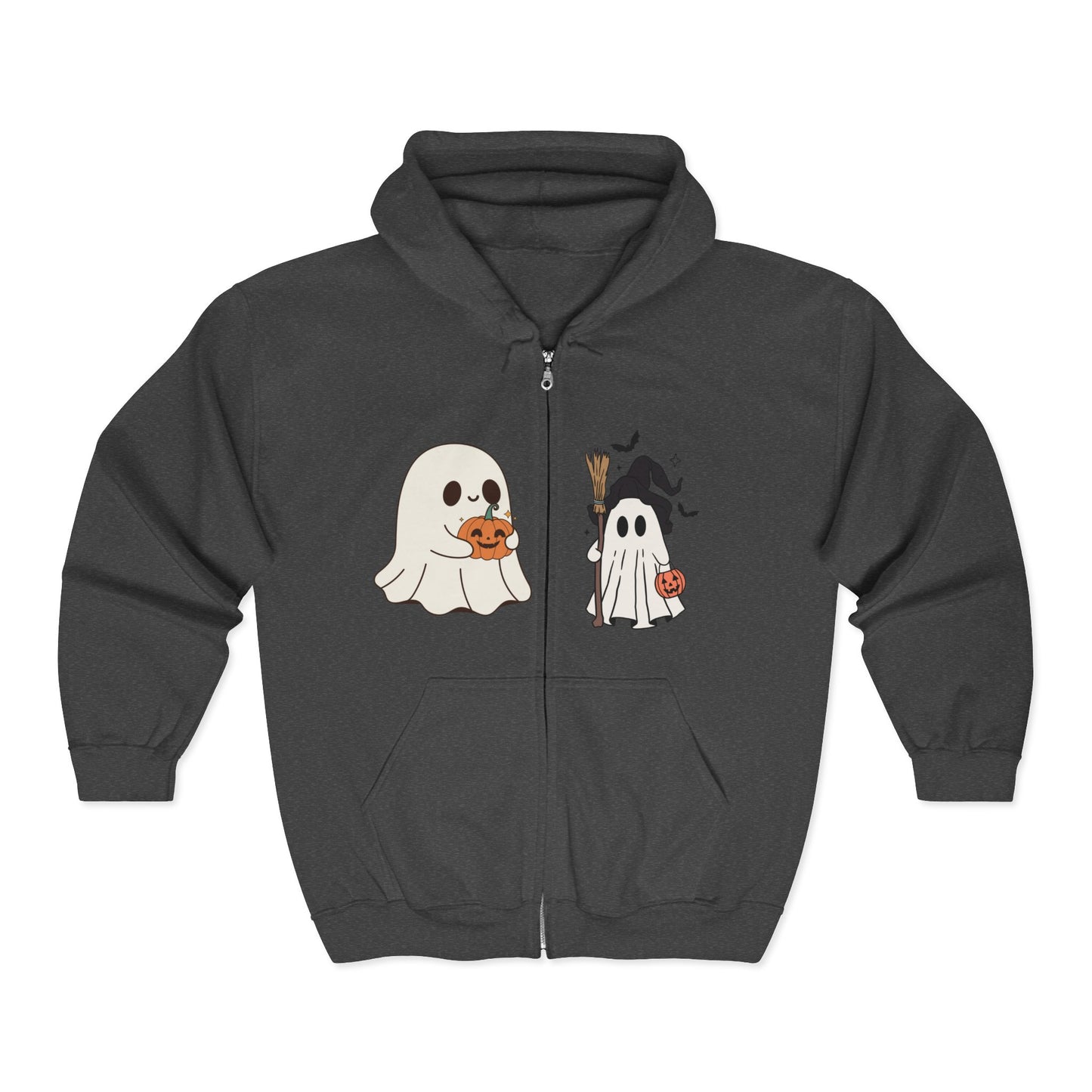 Spooky Ghost Zip Hoodie, Halloween Sweatshirt, Cozy Unisex Hoodie, Fall Fashion, Cute Pumpkin Ghost Apparel