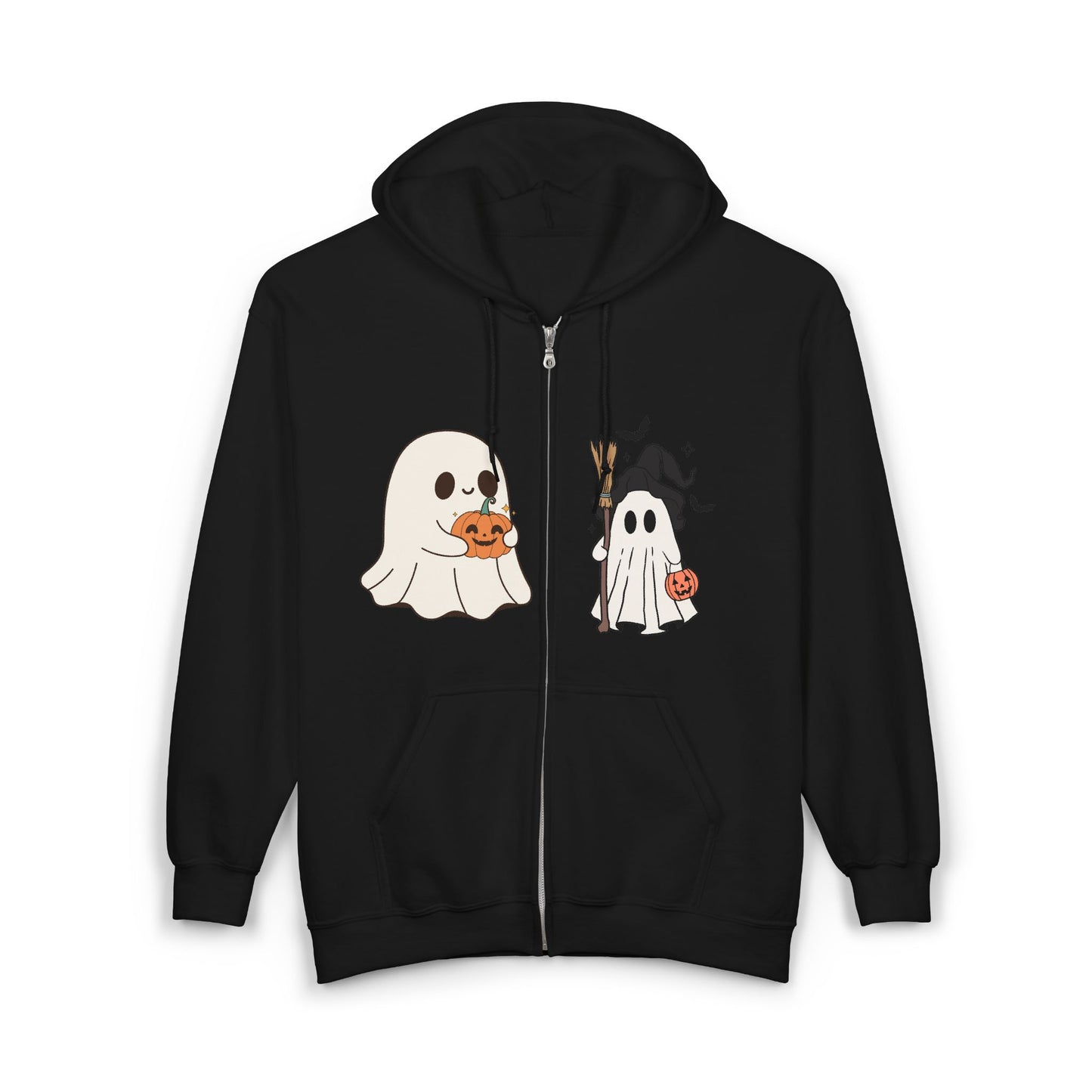 Spooky Ghost Zip Hoodie, Halloween Sweatshirt, Cozy Unisex Hoodie, Fall Fashion, Cute Pumpkin Ghost Apparel