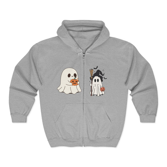 Spooky Ghost Zip Hoodie, Halloween Sweatshirt, Cozy Unisex Hoodie, Fall Fashion, Cute Pumpkin Ghost Apparel